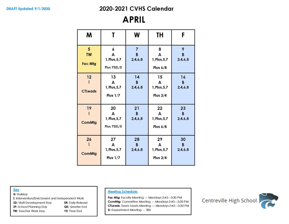 Bell Schedules A/B Calendar Centreville High School